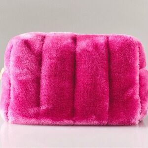 NWT Anthropologie Faux Fur Cosmetic Bag in Dark Pink.